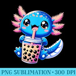 axolotl bubble boba tea anime cute kawaii blue axolotl - shirt design png