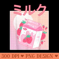 funny retro 90s japanese kawaii strawberry milk shake carton - exclusive png designs