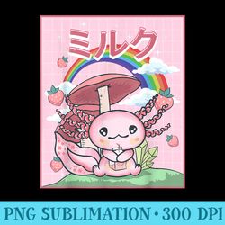 cottagecore aesthetic cute kawaii axolotl strawberry milk - png design downloads