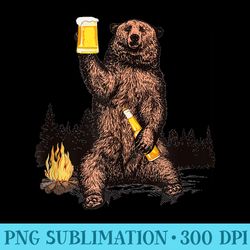 bear drinking beer camp fire woods outdoor funny grizzly - png graphics download