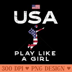 usa flag play like girl volleyball vintage patritotic women - vector png clipart