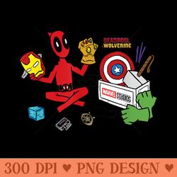 marvel deadpool wolverine avengers tool box sketch icons - sublimation png designs