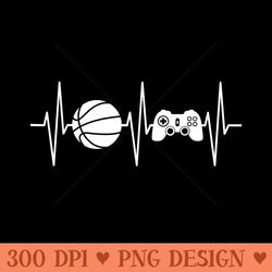 basketball funny gaming heartbeat basketball gamer - unique png artwork