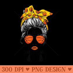 womens messy bun hair bandana basketball mom mama sunglass - digital png artwork