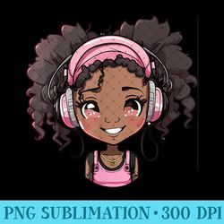 anime and music black girl anime merch afro african american - high resolution png designs