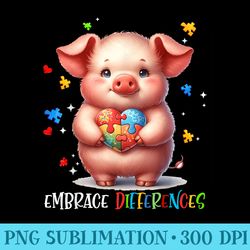 embrace differences puzzle heart pig autism awareness - png templates download