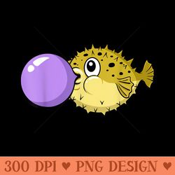 funny cute kawaii blowfish pufferfish gum bubble - high resolution png image download