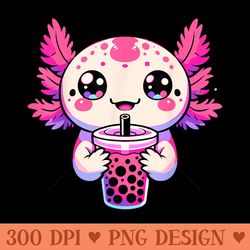 axolotl bubble boba tea anime kawaii axolotl - png clipart