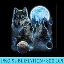 three wolf howling and moon - unique sublimation patterns