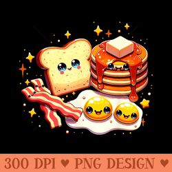 kawaii breakfast friends pancake bacon and eggs - png clipart