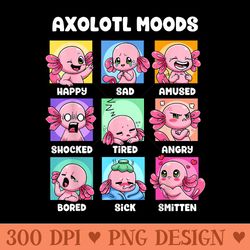 axolotl kawaii axolotl moods anime axolotl - ready to print png designs