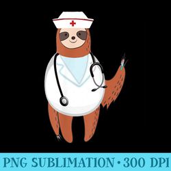 medical scrub top nurses hat wearing sloth t - unique sublimation patterns