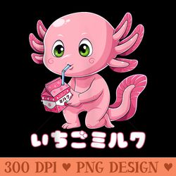 axolotl strawberry milk shake carton japanese anime - sublimation png designs
