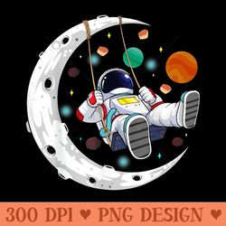 moon swing astronaut stars space man galaxy funny astronomy - high quality png clipart