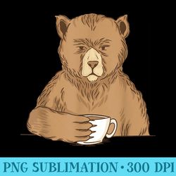 grumpy bear drinking morning coffee graphic - png file download