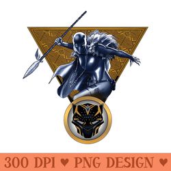 marvel black panther shuri with cape and spear comic art - vector png clipart