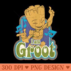 marvel guardians of the galaxy i am groot vintage music - png prints