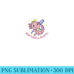 axolotl holding softball bat design softballalotl graphic - png art files