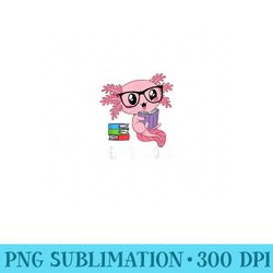 readsolotl read book funny kawaii pink axolotl reading books - exclusive png designs