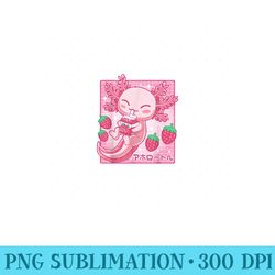 kawaii axolotl strawberry milk shake carton japanese anime - digital png downloads
