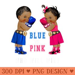 blue vs pink ethnic boxing babies gender reveal ts - png download with transparent background
