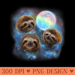 t, three sloth and rainbow moon, space galaxy - ready to print png designs