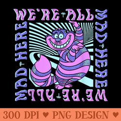 disney alice in wonderland cheshire cat were all mad box up short sleeve - unique png artwork