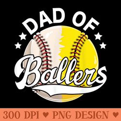 mens funny softball dad baseball dad of ballers dad of both - transparent png download