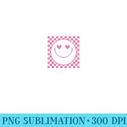 pink heart eyes smile face checkered pattern cute happy face - png graphics