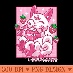 kitsune japanese anime fox kawaii strawberry milk - png download for graphic design