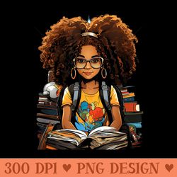 back to school afro african american girls book reading - png templates