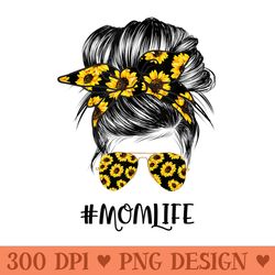 sunflower moms life messy hair bun shades bandana summer - png download with transparent background