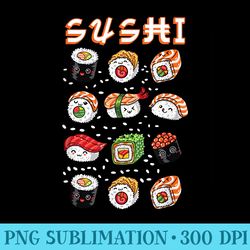 kawaii cute sushi and rolls japanese food lover anime manga - png design downloads