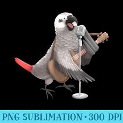 african grey parrot singing guitar player musician bird cute - fashionable shirt design