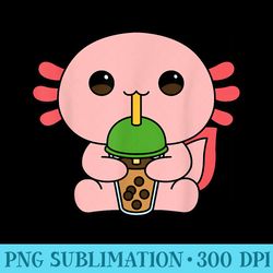 kawaii axolotl funny cute boba bubble tea axolotl lovers - shirt print png