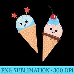 ice cream cones cute kawaii style faces - png image download