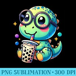 cute kawaii bubbly t rex dinosaur with boba milk tea - download png pictures