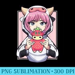 anime girl for cow lovers and strawberry kawaii cow ns - png download collection