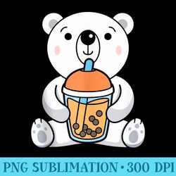 bubble milk tea polar bear cute polar bear drinking boba tea - png download illustration