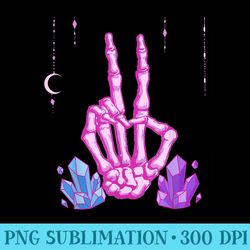 creepy kawaii pastel goth skeleton hand peace sign - png graphics download