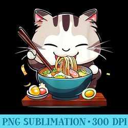 kawaii cat eating ramen noodles japanese anime kitten - shirt print png