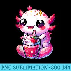 cute axolotl bubble tea anime kawaii milk tea - sublimation png download