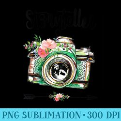 s storyteller photographer vintage camera with flowers - unique sublimation patterns