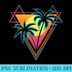 retro 1980s 1990s vaporwave palm trees sunset beach art - sublimation png designs