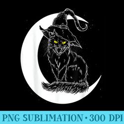 vintage halloween scary black cat witch hat moon witchy - mug sublimation png