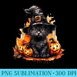 cute little black cat with yellow eyes halloween kittens tee - printable png images