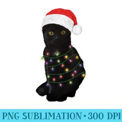 black cat christmas light funny cat lover sweatshirt - trendy png designs