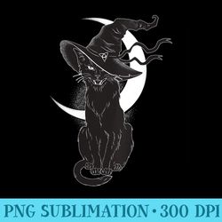 womens vintage scary halloween black cat witch hat moon - png clipart