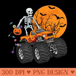skeleton riding monster truck halloween matching premium - trendy png designs
