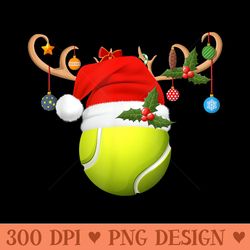 tennis player reindeer santa hat tennis ball christmas - png prints